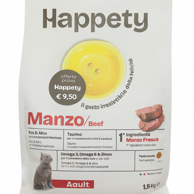 Happety MANZO 1,5 Kg - Alimento completo per gatti
