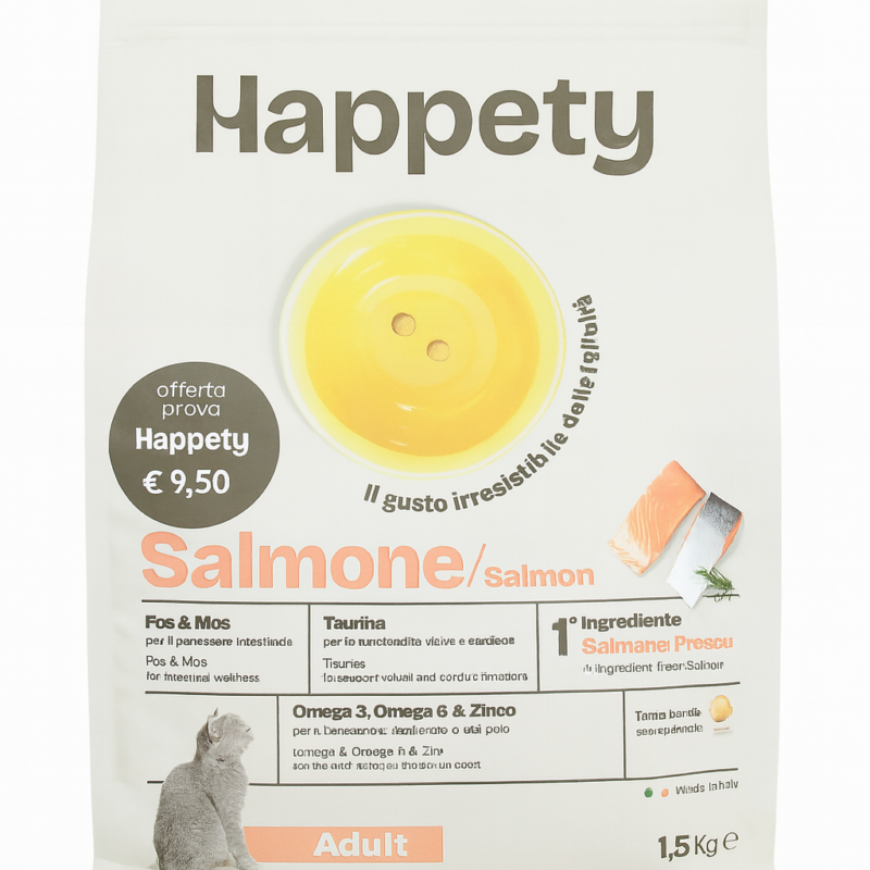 Happety SALMONE 1,5 Kg - Alimento completo per gatti