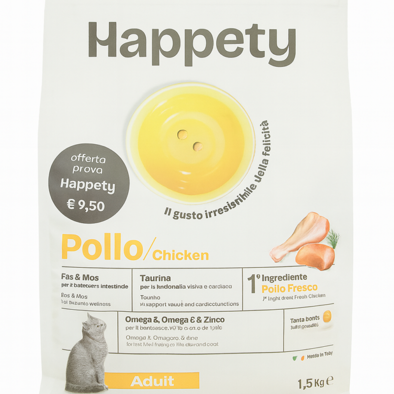 Happety POLLO 1,5 Kg - Alimento completo per gatti